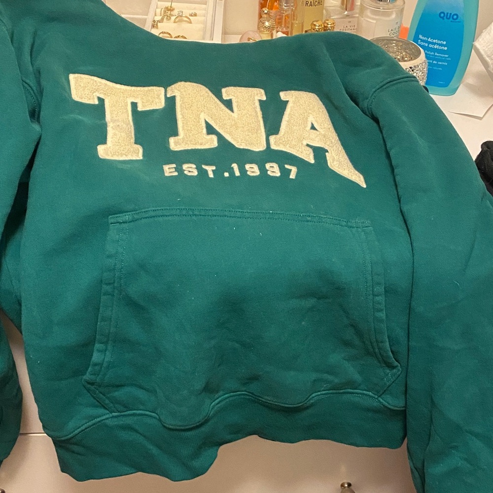 TNA Teal Sweatshirt with Cream Lettering